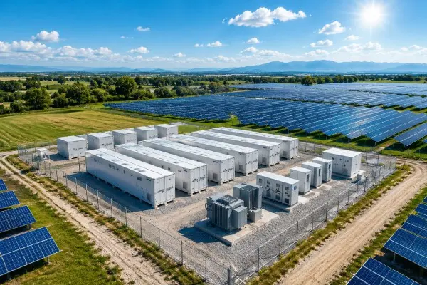 Battery energy storage facility integrated with a solar farm