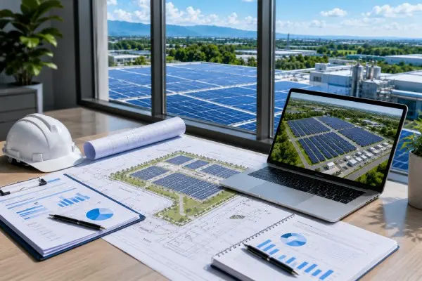 Detailed solar project report, site plans, and performance charts