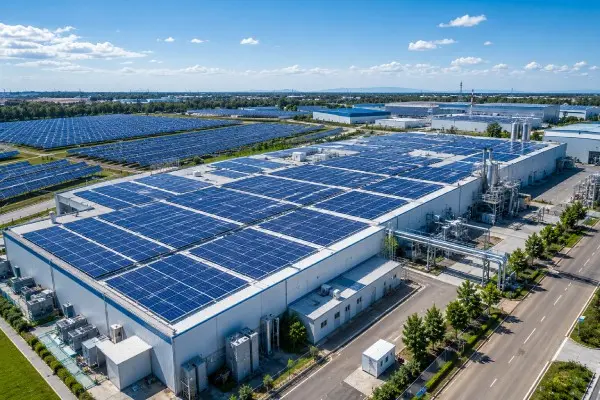 Industrial rooftop solar installation at a manufacturing facility