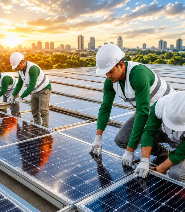 Solar panel installation team