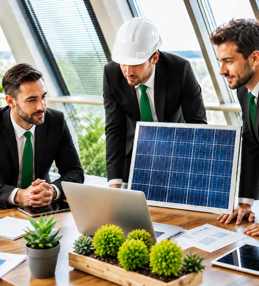 Solar energy consultants reviewing a project